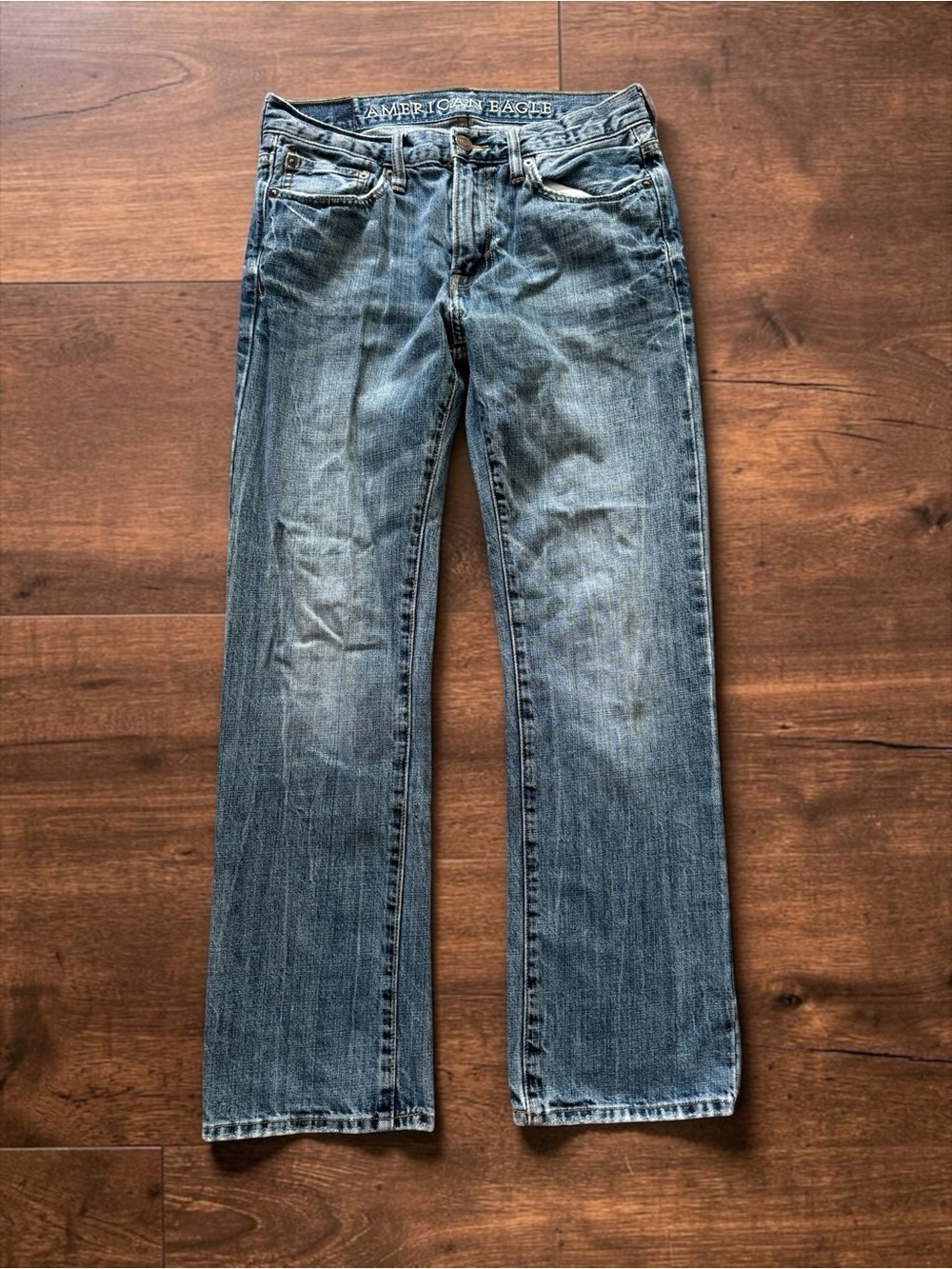 American Eagle Original Straight Jeans Mens 29x30 Y2K Distressed Medium Wash